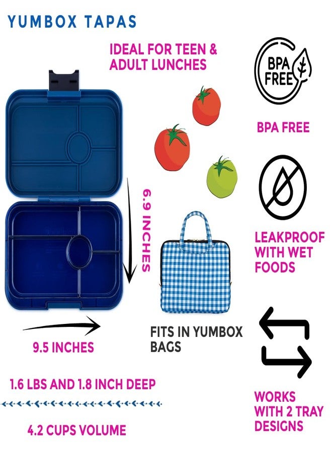 Yumbox Tapas Leakproof Bento Lunch Box - 5-Compartment Bento Container for Adults and Kids; Large, Leakproof & Easy Clean; Lunch Box Kids (Monte Carlo Blue Clear Navy Tray) - Image 2
